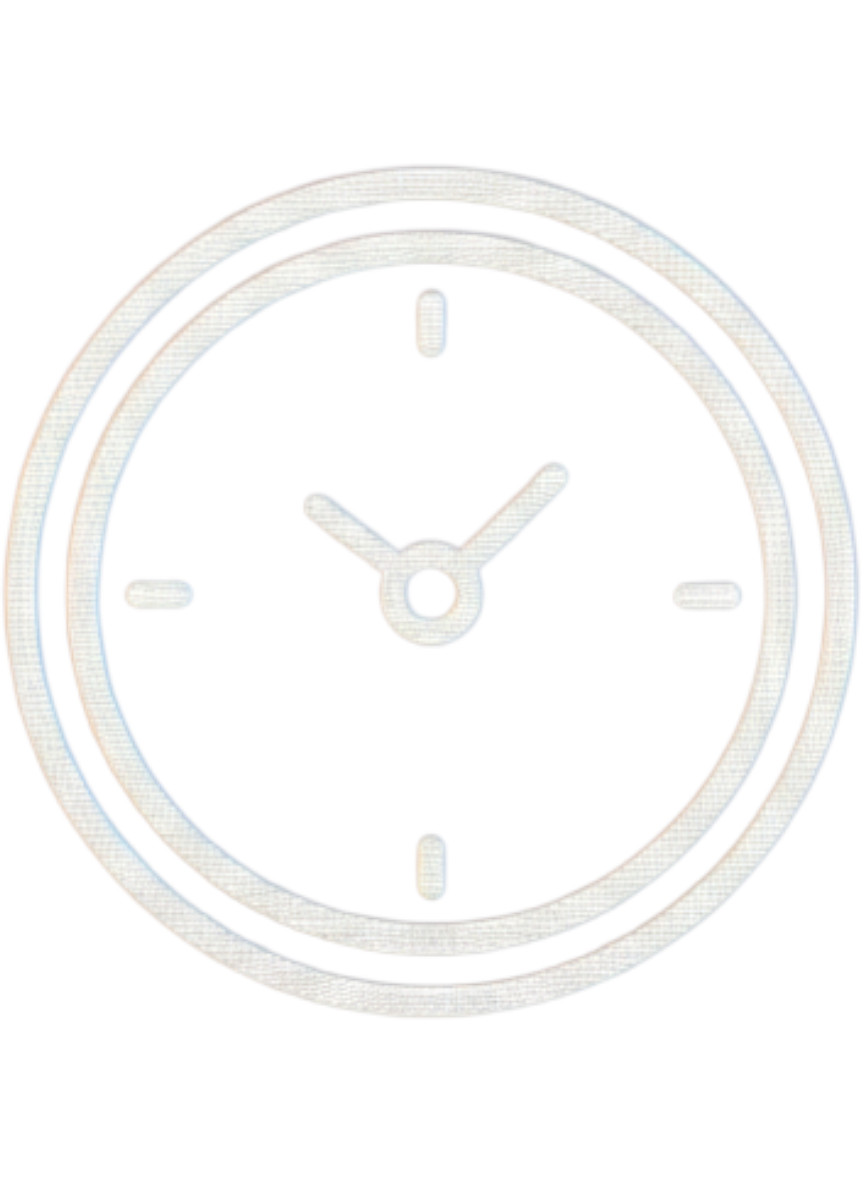White line clock icon showing the time as 2:30 on a transparent background.