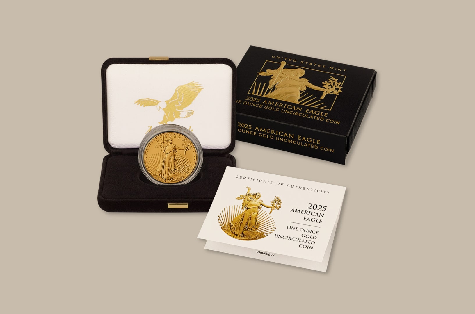 2025 American Eagle gold coin with presentation box and certificate