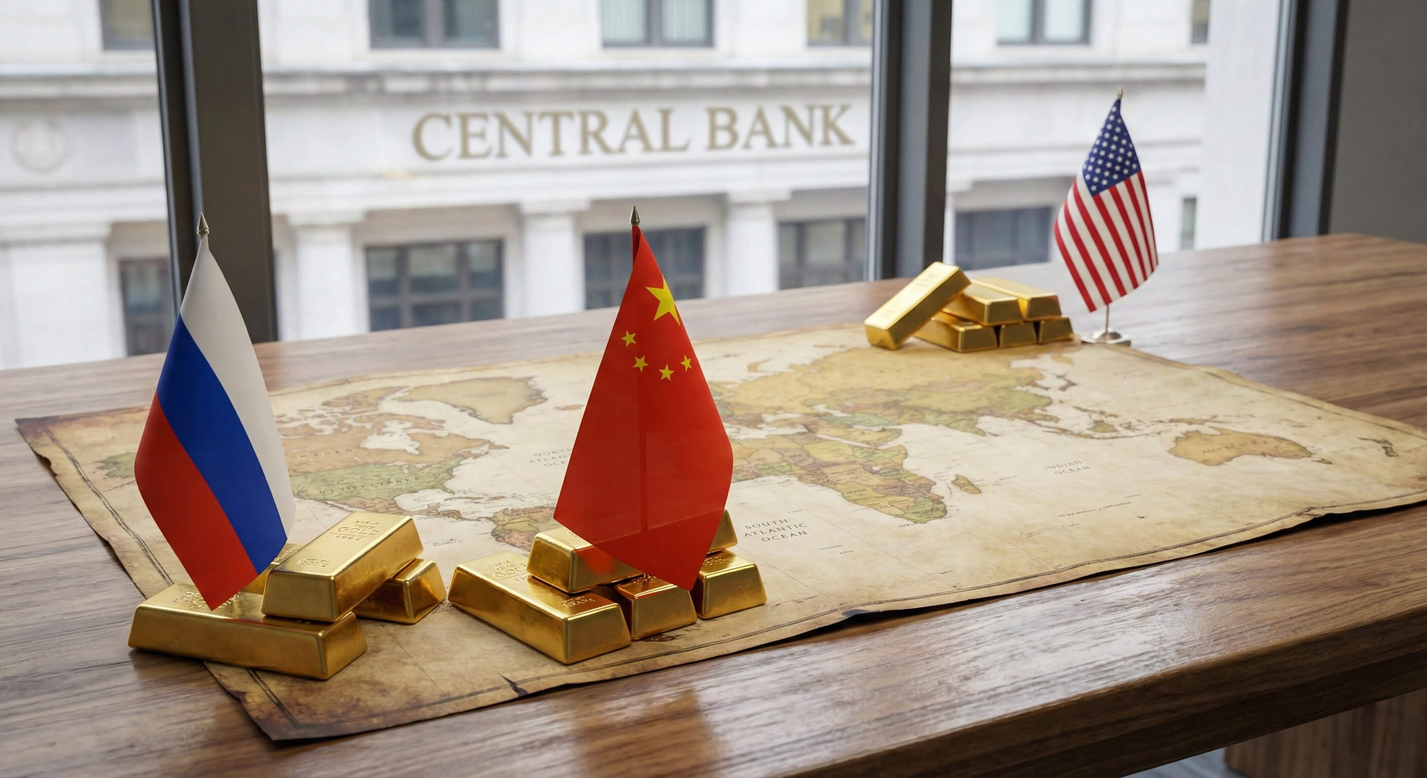 Rows of golden and silver bullion bars inside a secure vault environment.