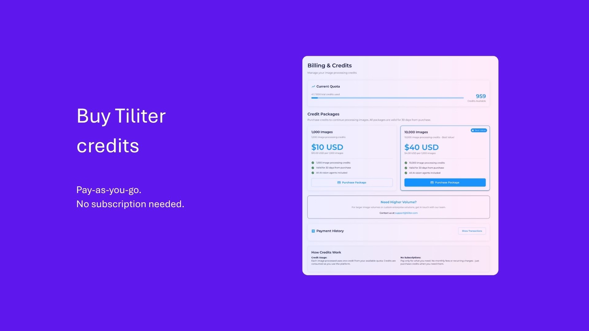 Purchase Tiliter credits