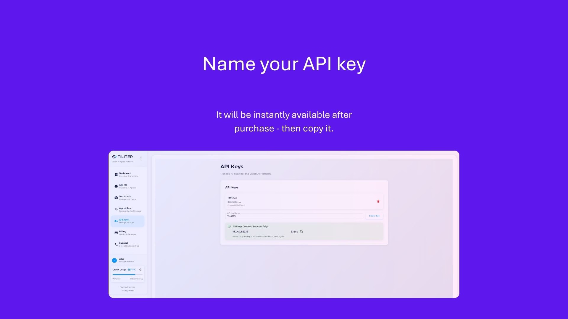 Copy your unique API key