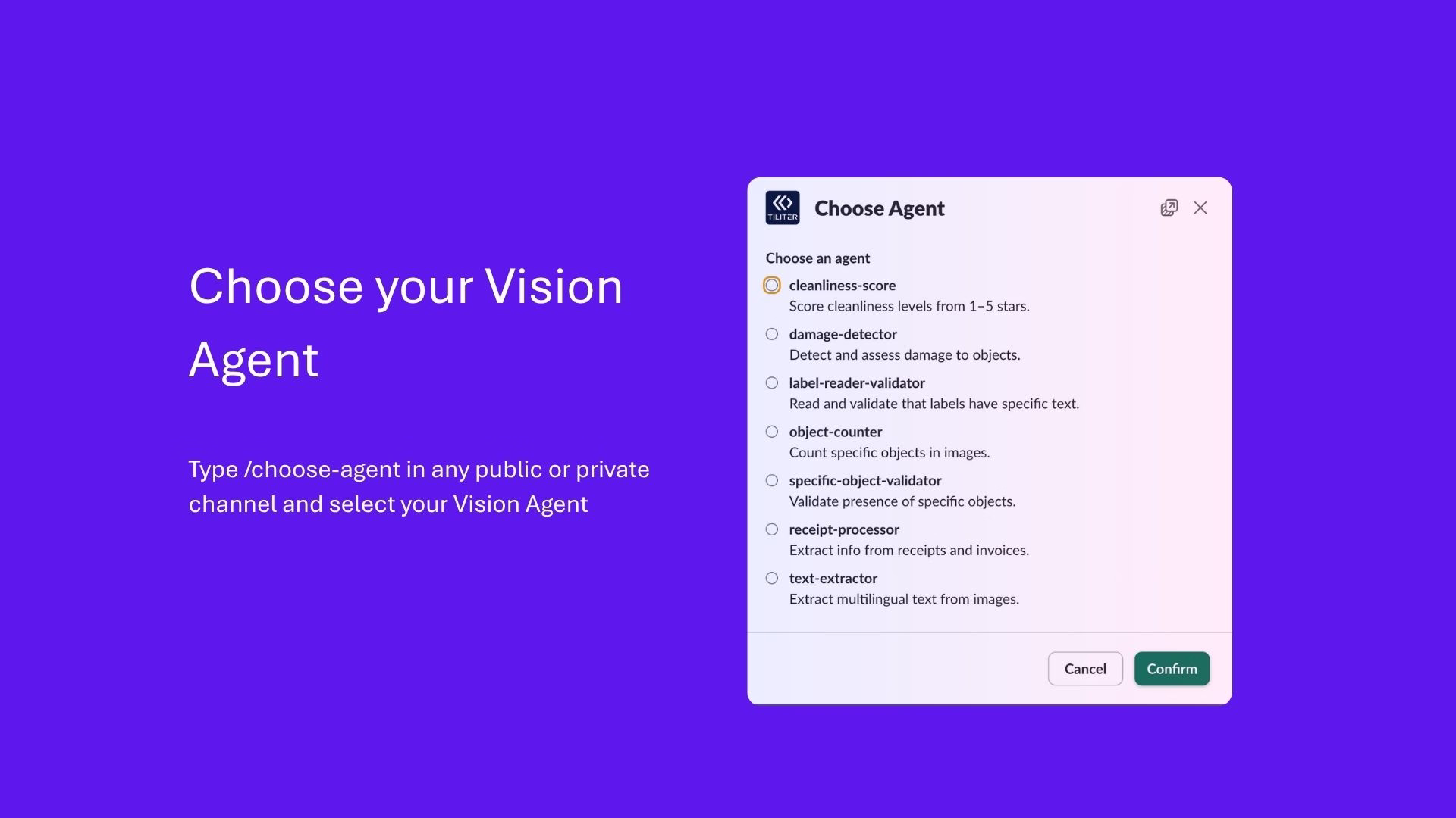Choose the Tiliter Vision agent