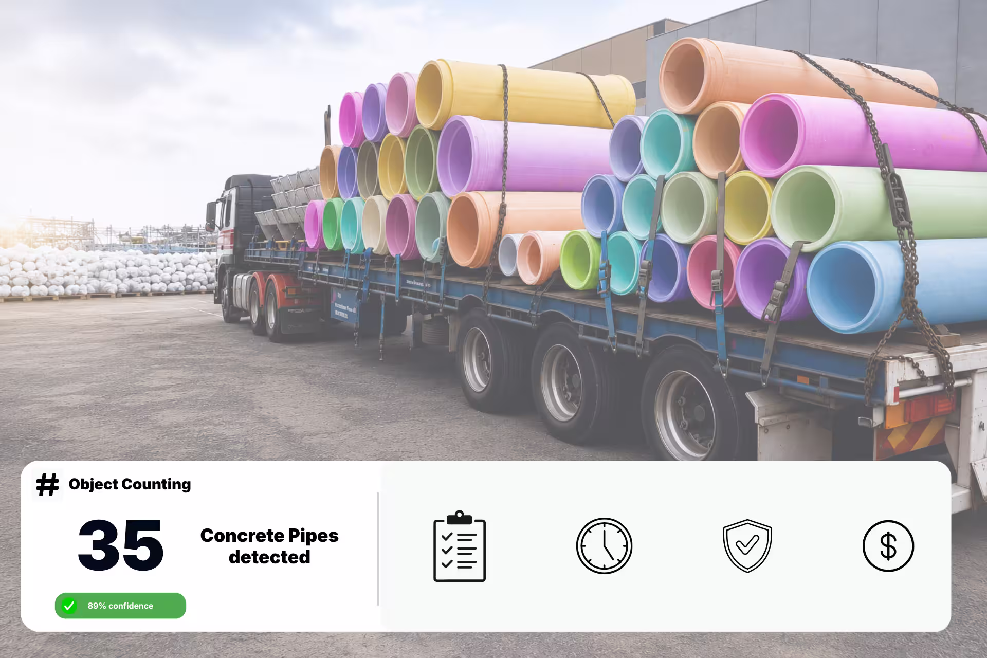 Concrete pipes on a trailer at jobsite