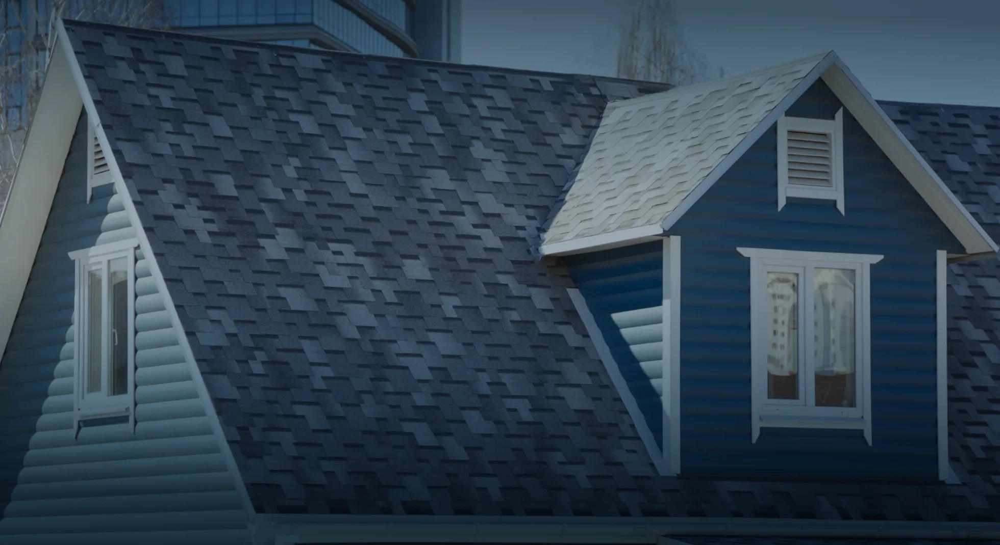 residential shingle roof with blue gradients