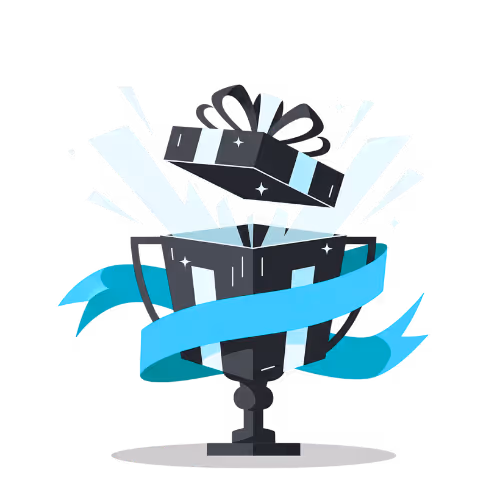 Illustration eines dynamischen Geschenks oder Pokals, um einen exklusiven Bonus oder Mehrwert für dein Marketing-Enablement-Angebot zu symbolisieren.