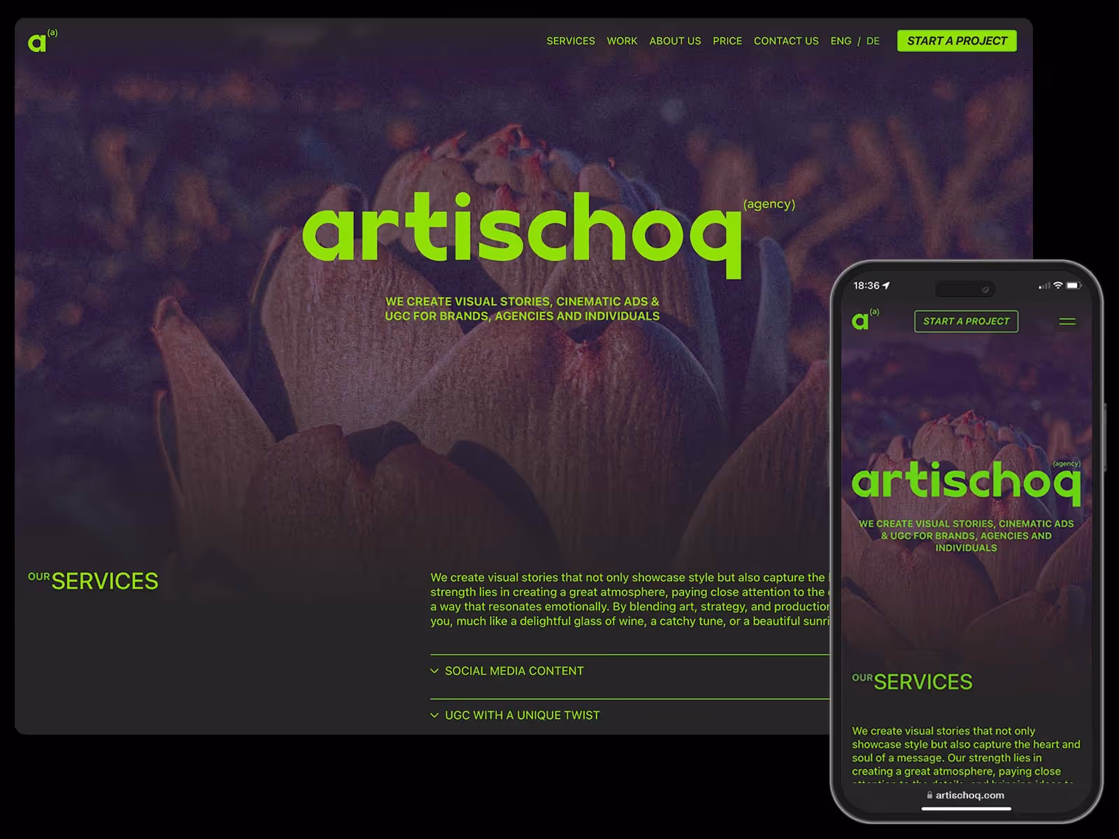 Image of a website. How it looks on desktop and mobile