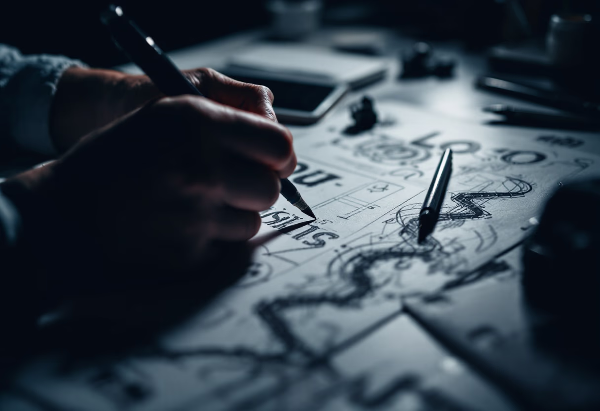 image of a logo design process (for a graphic design studio)