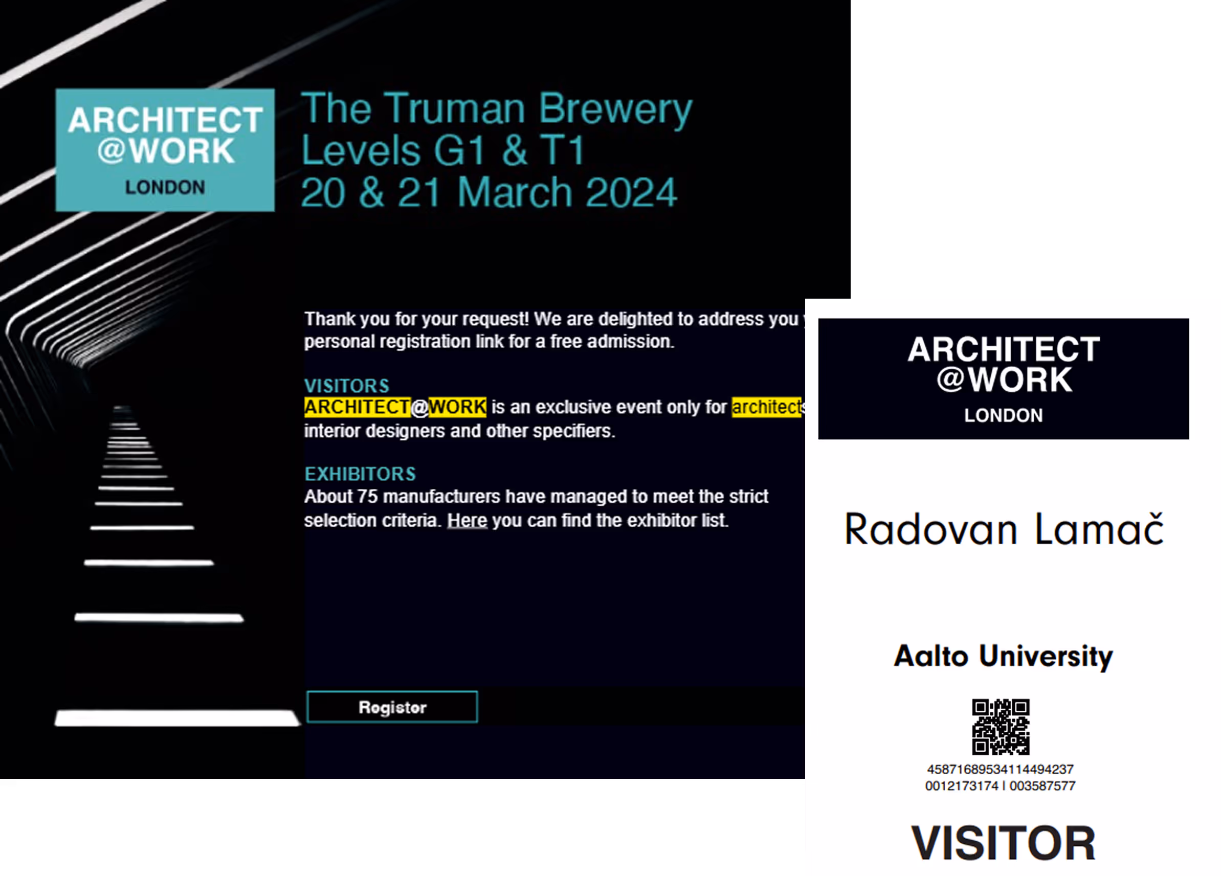 A picture of the description for the Expo and Radovan's visitor badge