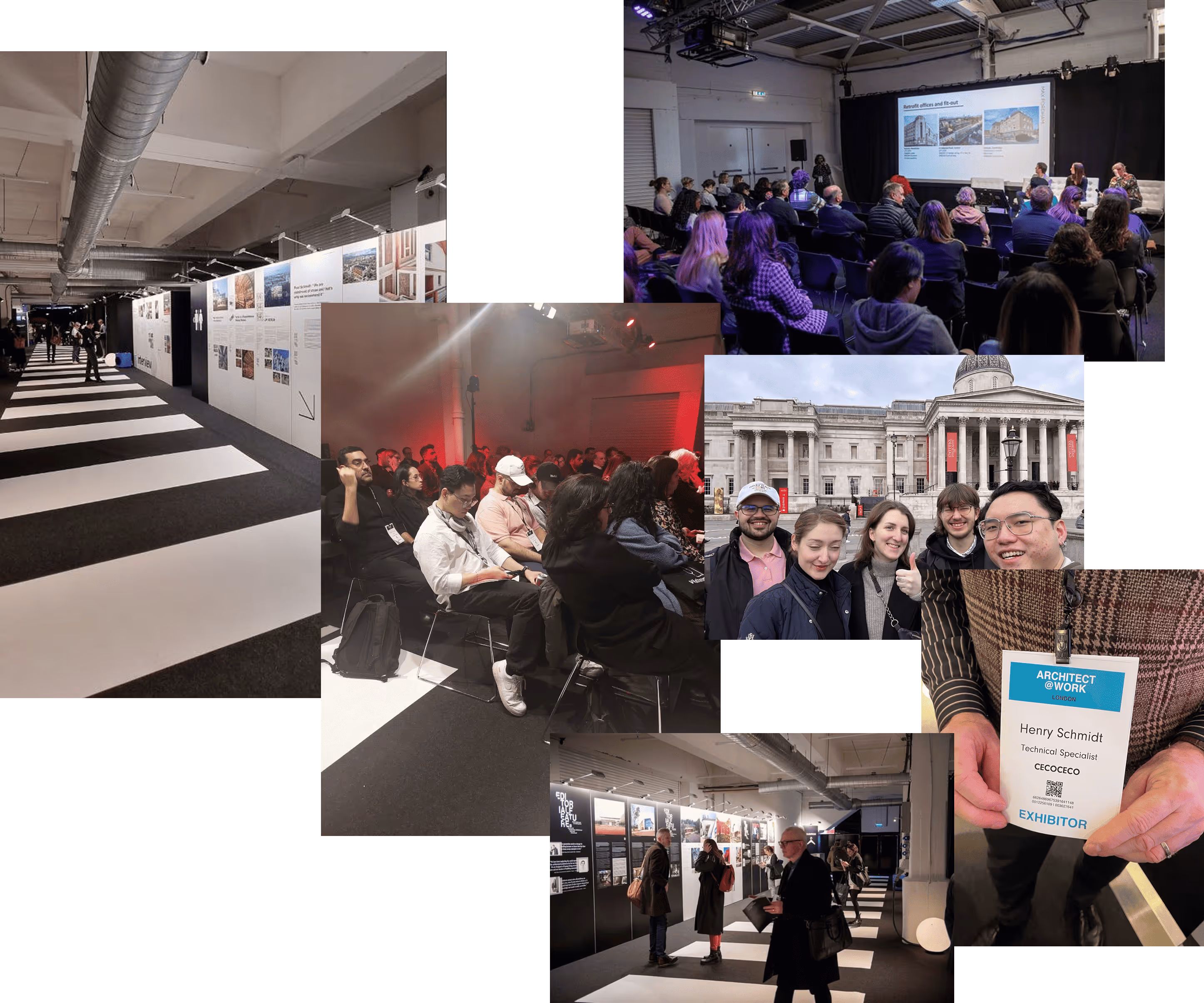 Multiple pictures of the team at the London Architect at Work expo