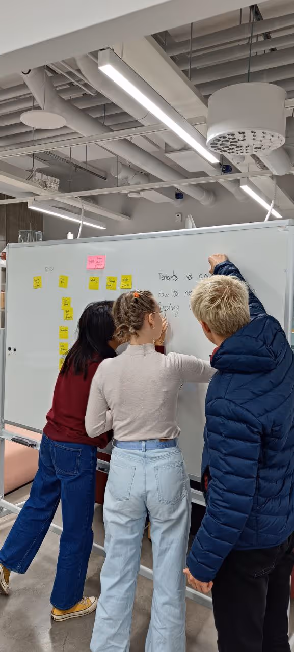 Picture of the team from Junction ideating with a whiteboard