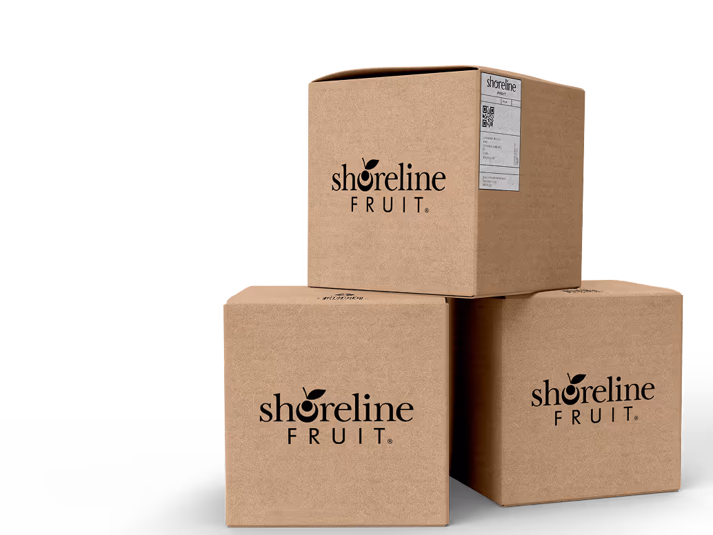 Boxes with Shoreline Fruit label