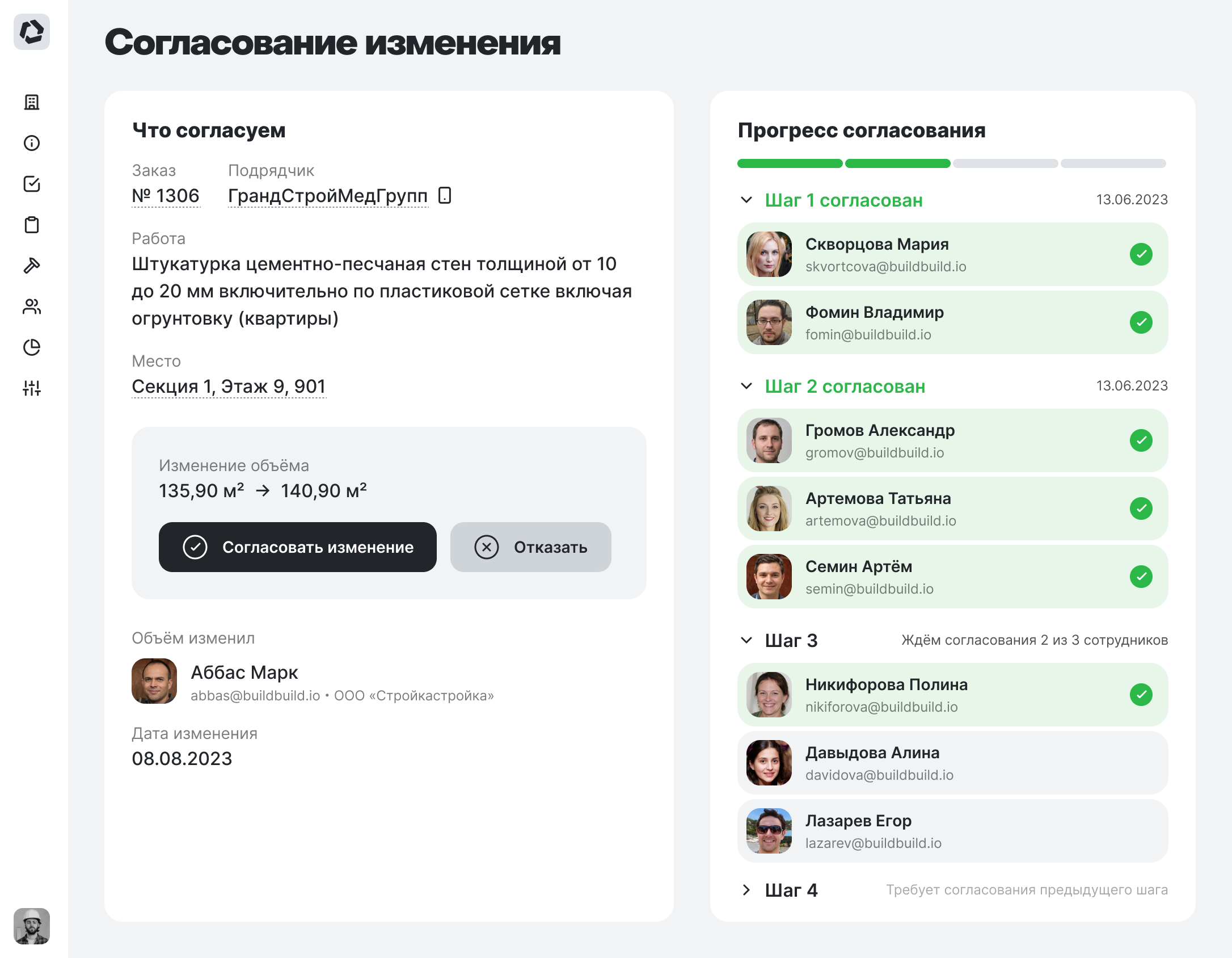 Маршрутная карта согласований с списком ответственных и текущим статусом