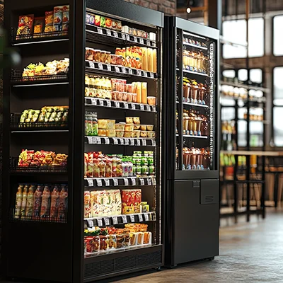 refrigerated vending machines with fresh meals and a variety of options.