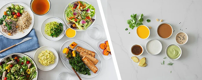 Photo collage of food from M Cafe de Chaya