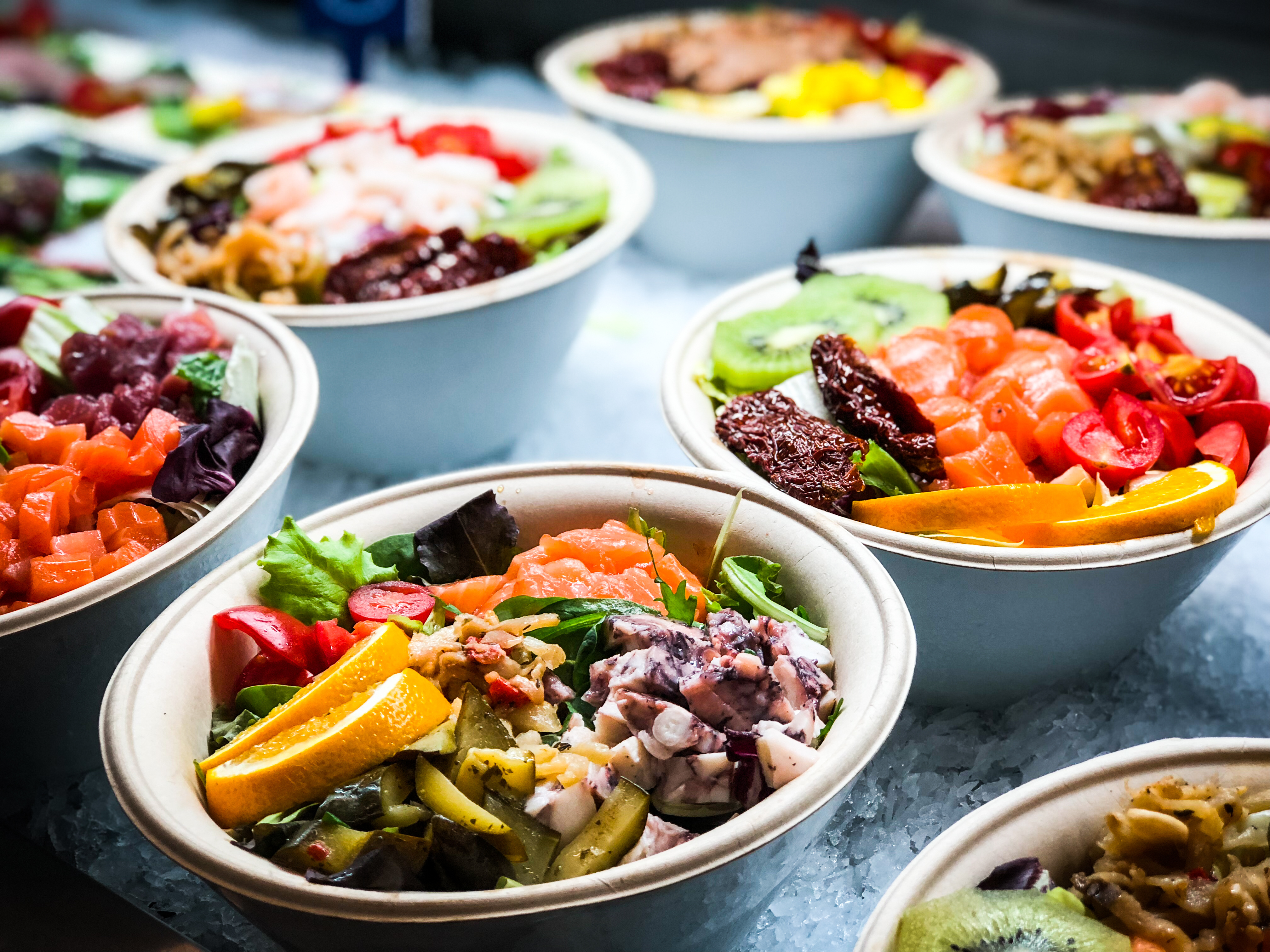 Poke bowls from local restaurant ready to be served