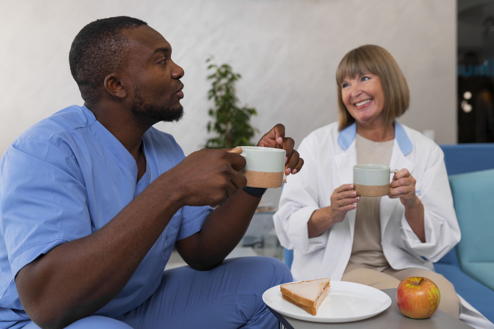 Doctors enjoying hospital cafeteria service products