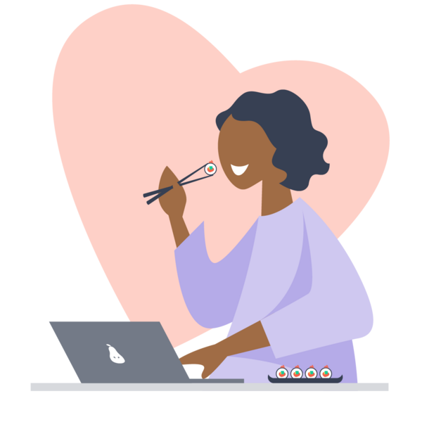 graphic of employee enjoying food