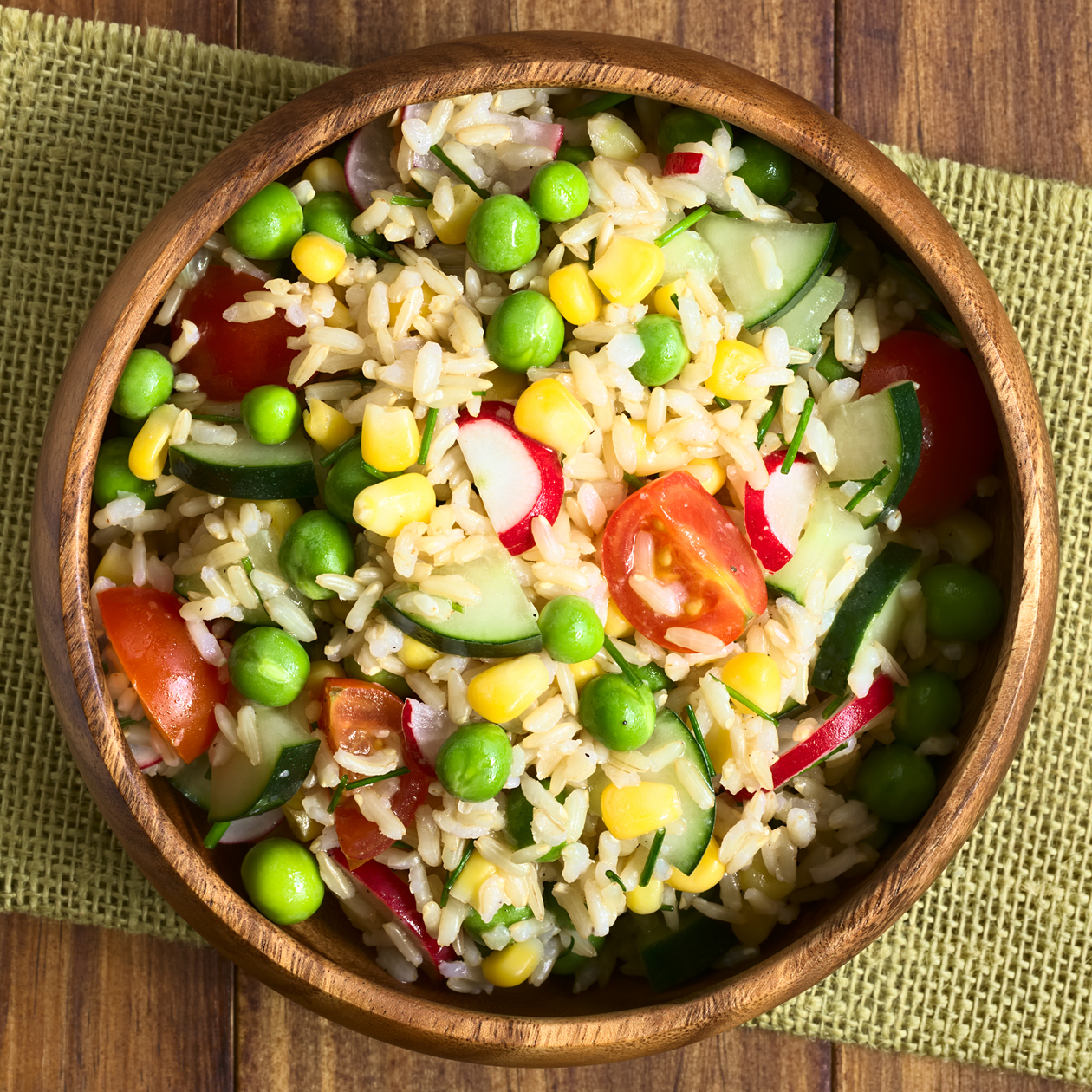 Bowl of rice mixed with veggies