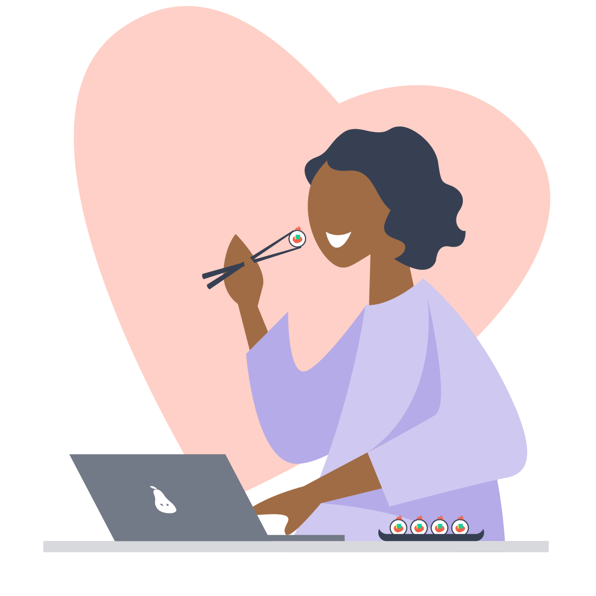 Graphic of employee happy to eat lunch with heart behind her