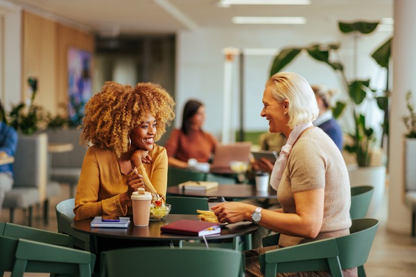 call center agents eating together