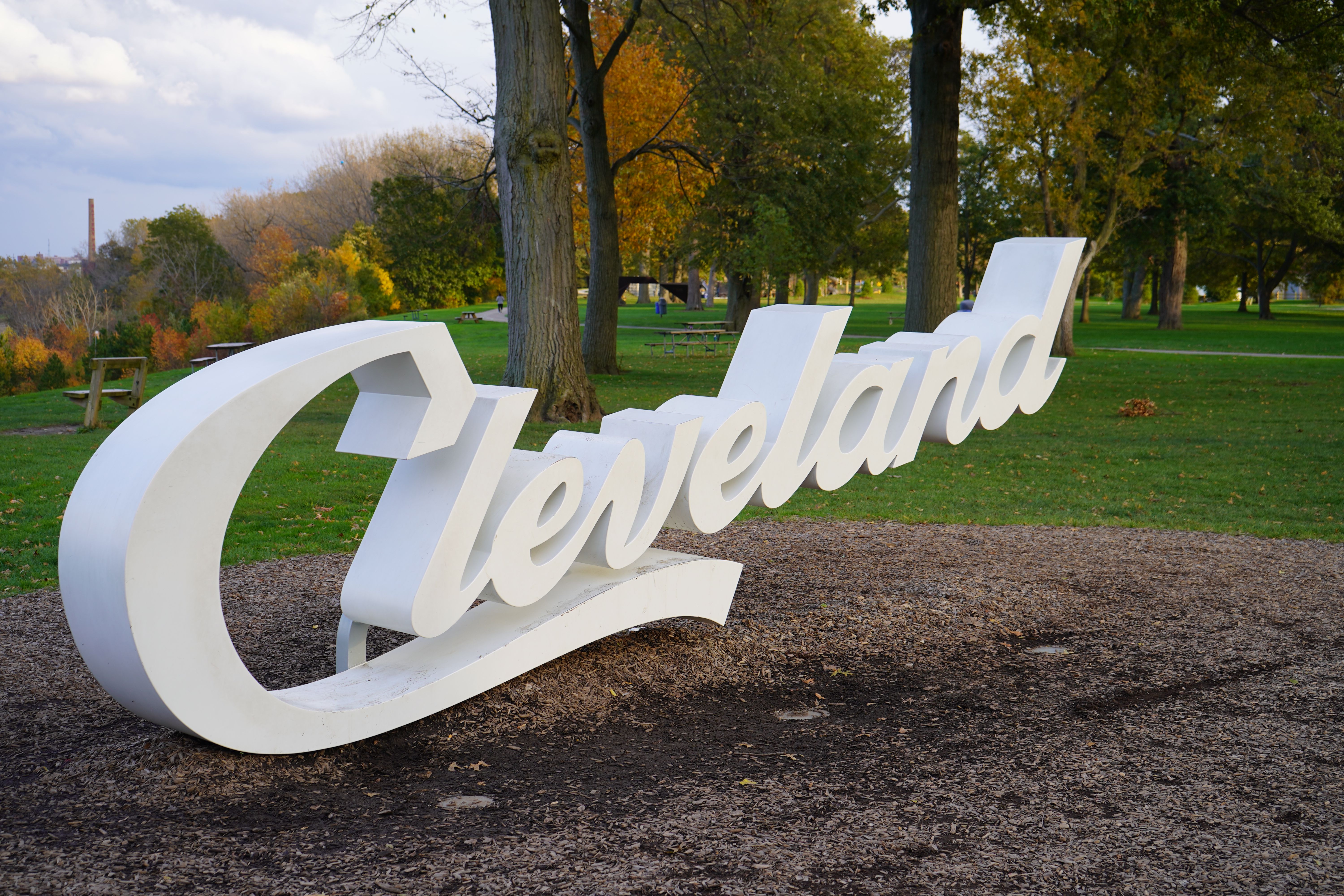 Cleveland sign in a park