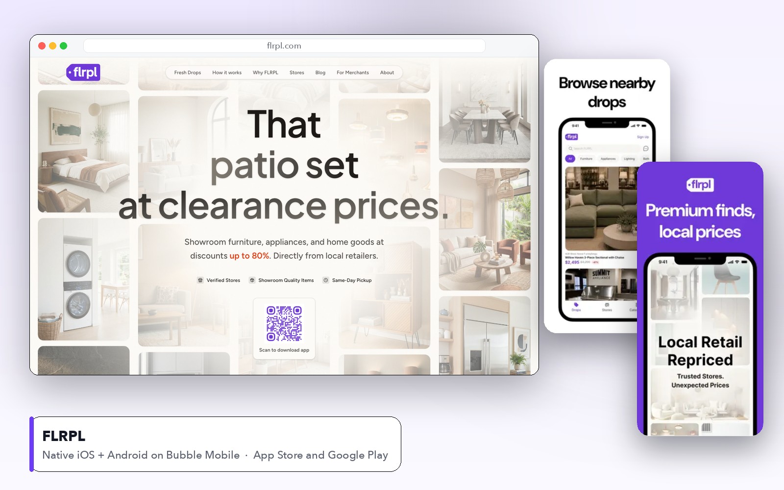 FLRPL website and iOS app screens