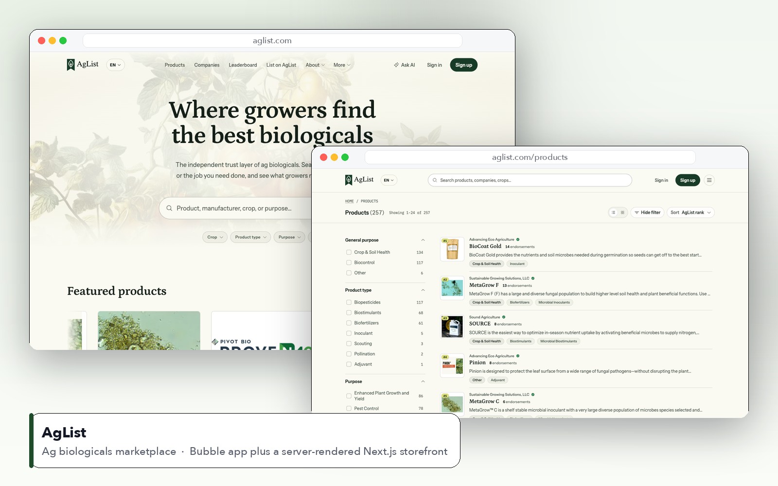 AgList marketplace homepage and product catalog