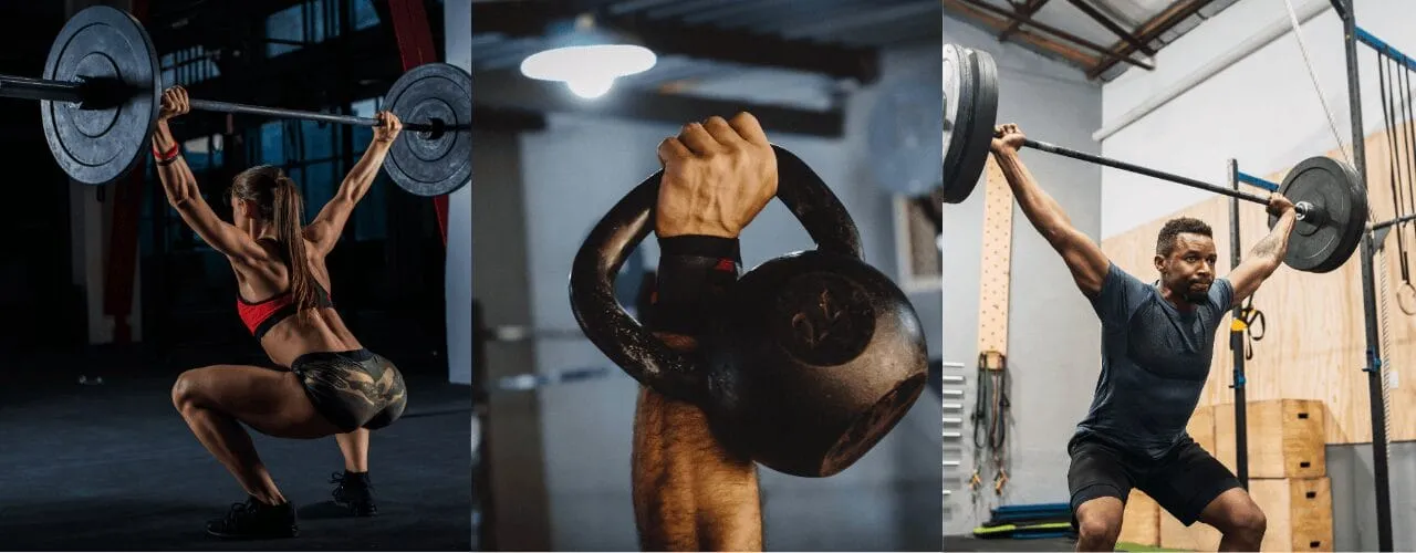 three images of people working out