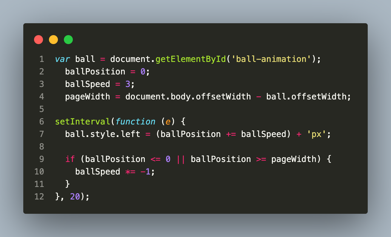 Ball animation code with JS