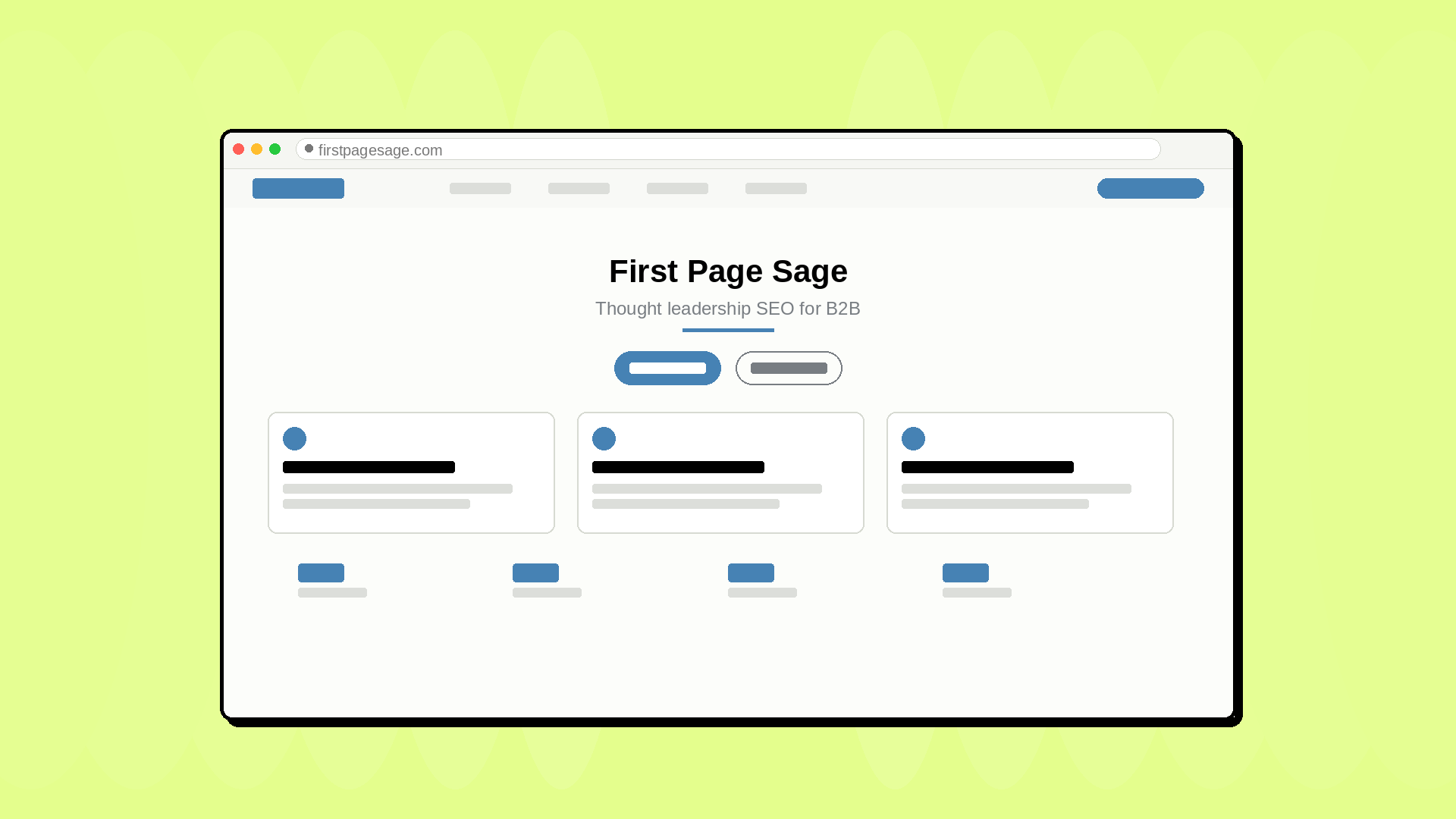 A mockup of the First Page Sage homepage featuring their thought leadership SEO services for B2B companies
