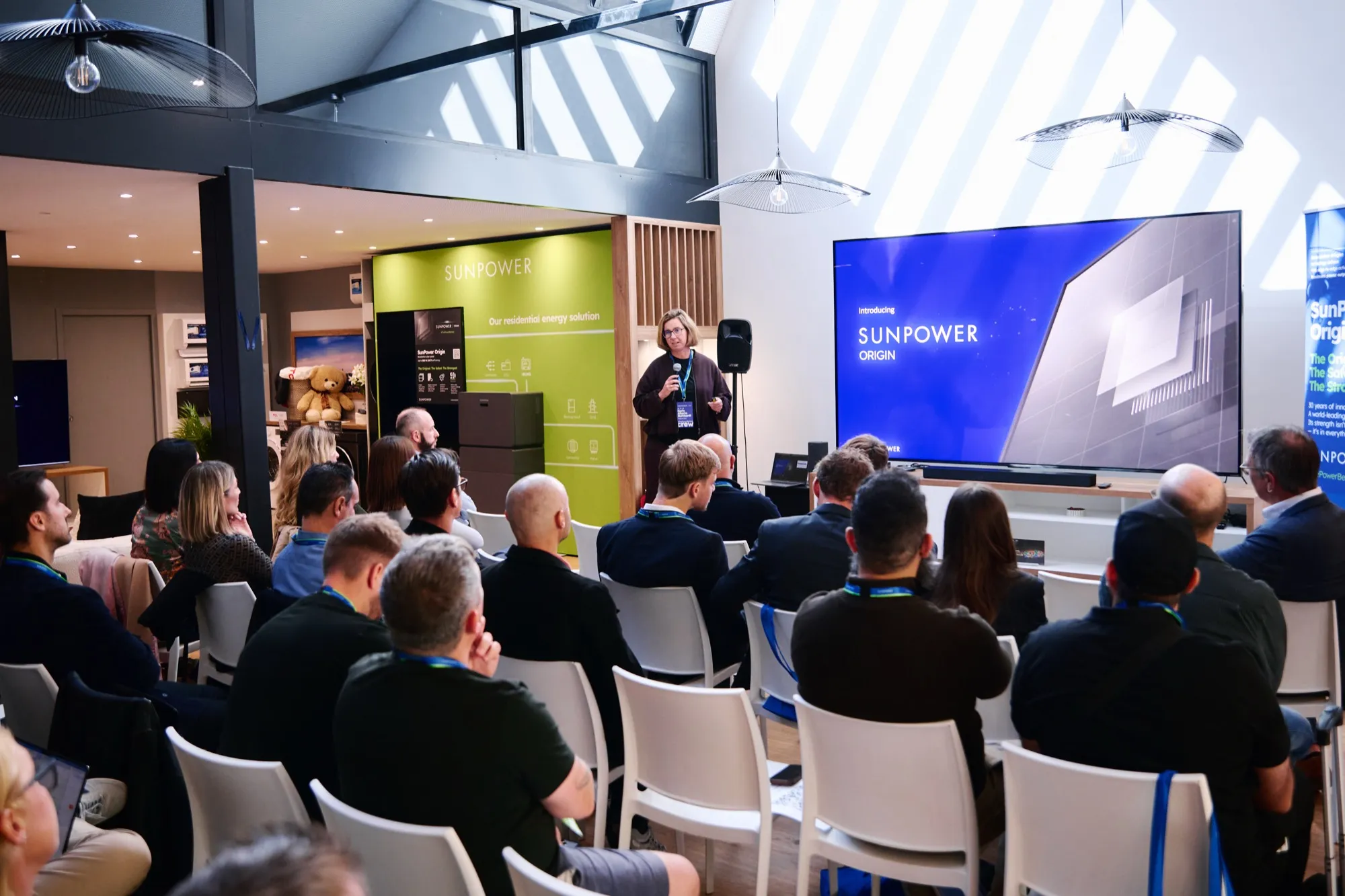 Karin Alberto presenting SunPower Origin to SunPower Partners at the TCL NXTHome in Paris