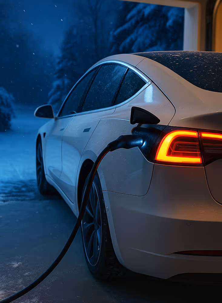 Car Charging in Garage in wintertime
