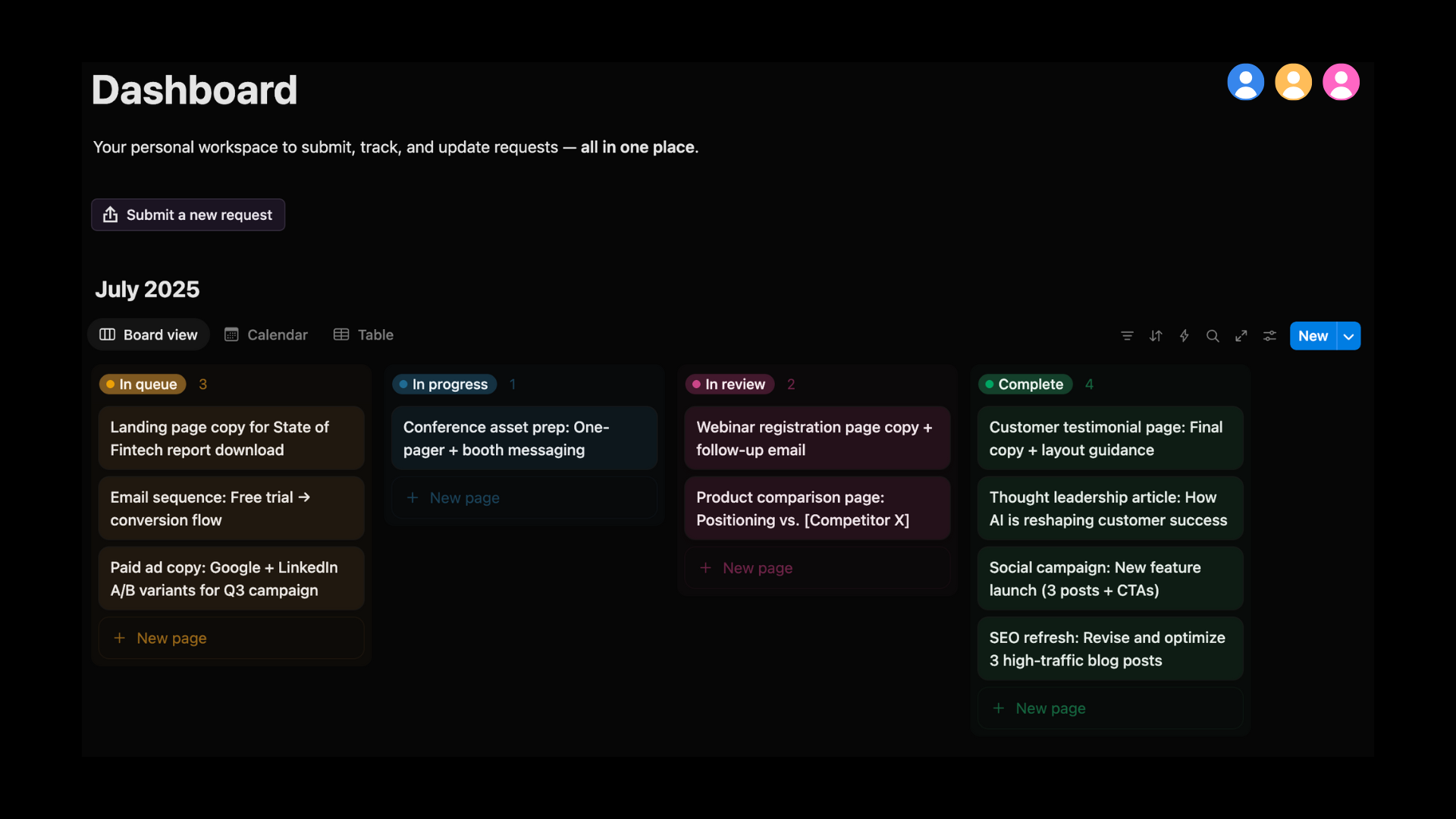 Client dashboard