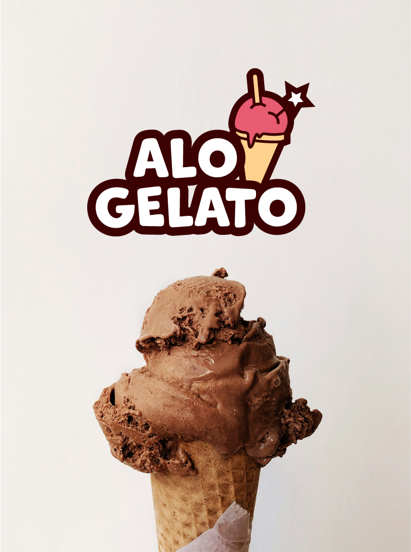 Branding project for Alo Gelato, a playful and modern ice cream brand designed by Minh Doan