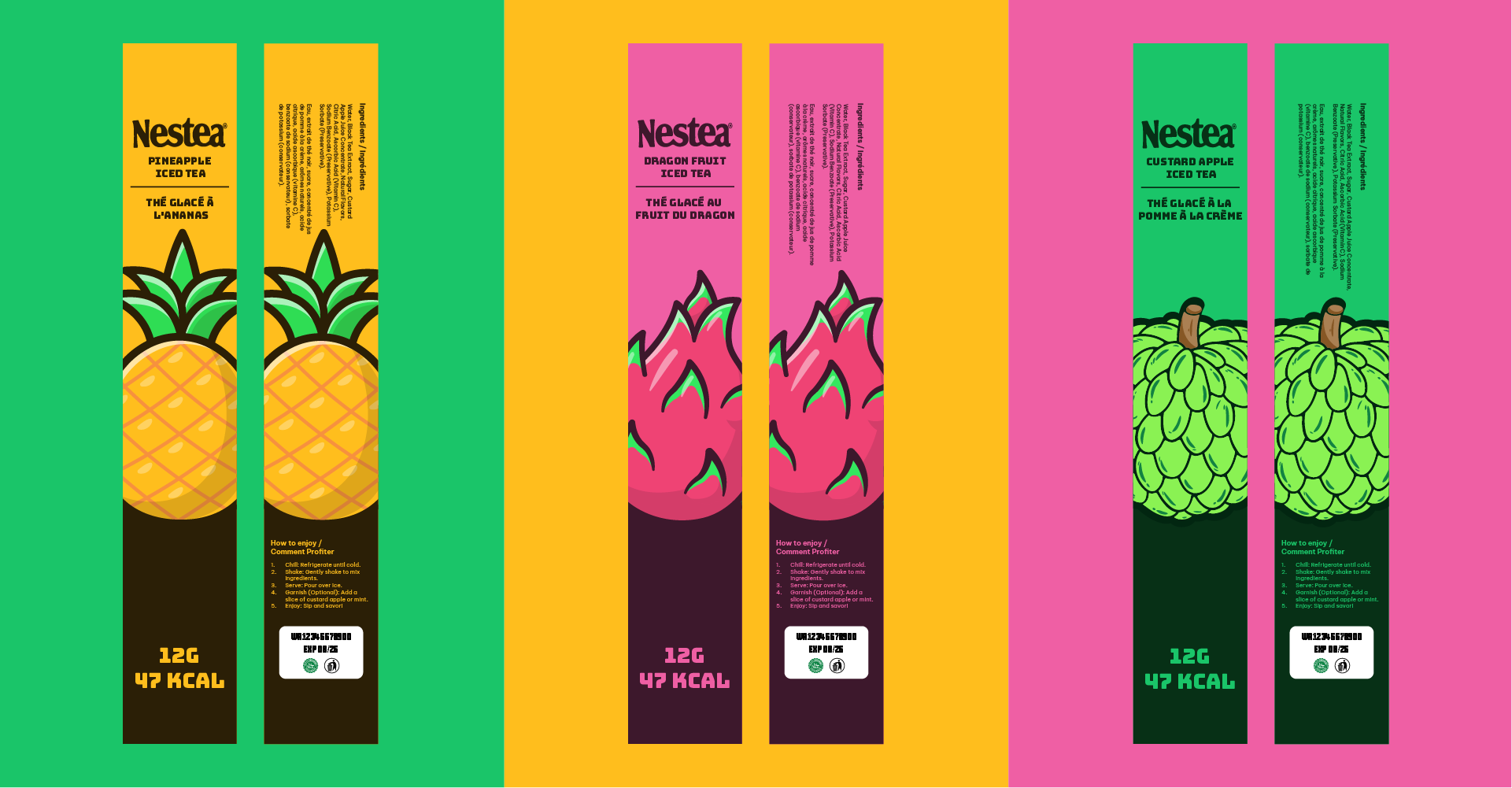 Dieline for all 3 flavors stixs packaging with minimalist, bright design