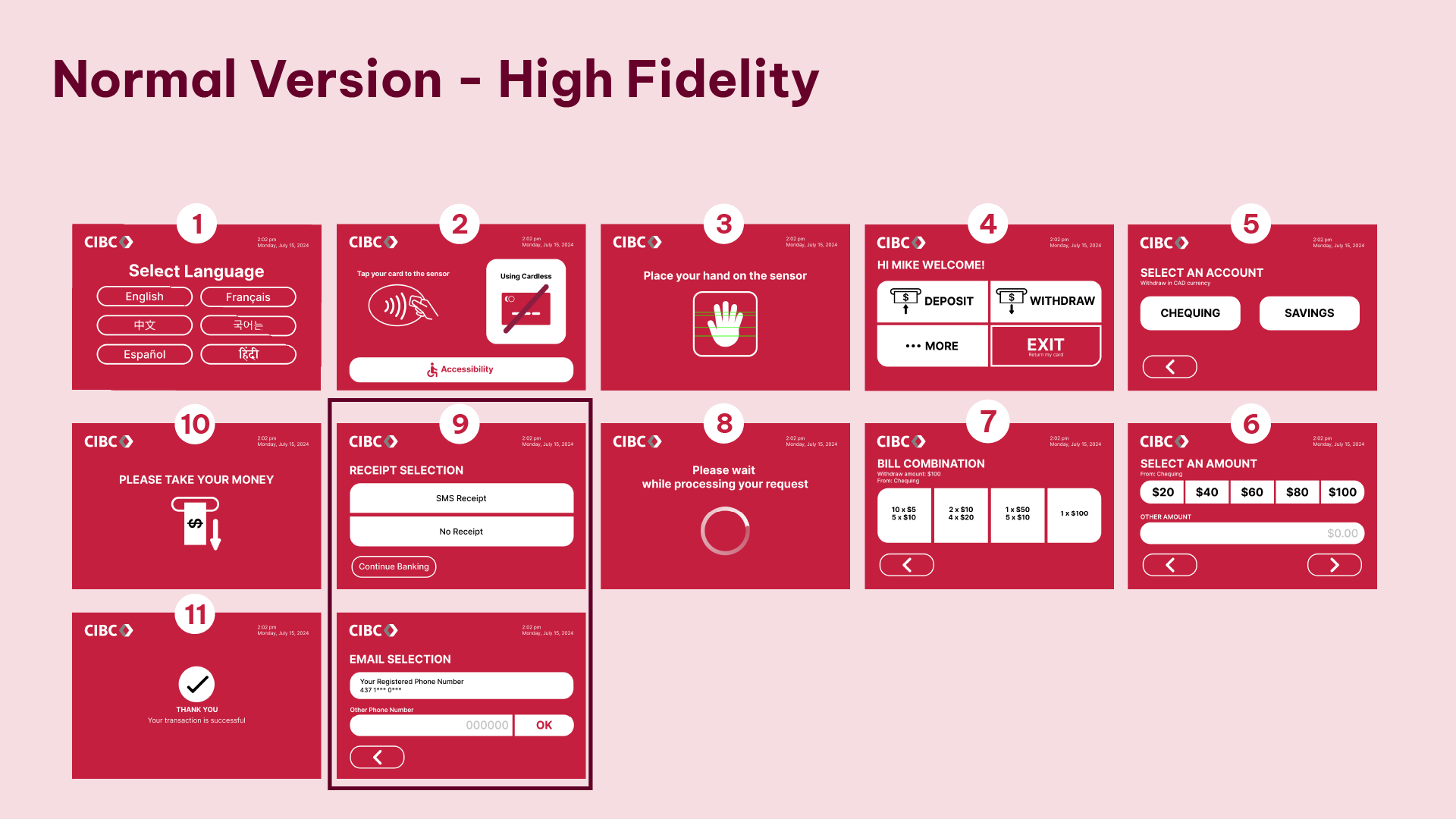 High-fidelity wrireframe of normal version