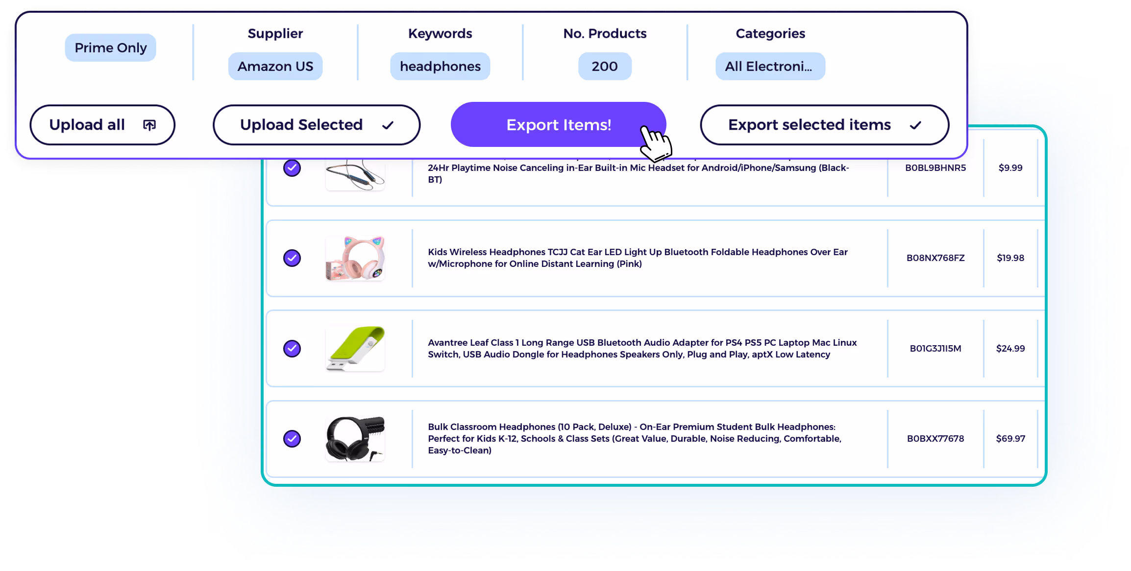 export amazon and walmart products to ebay in turbo scanner
