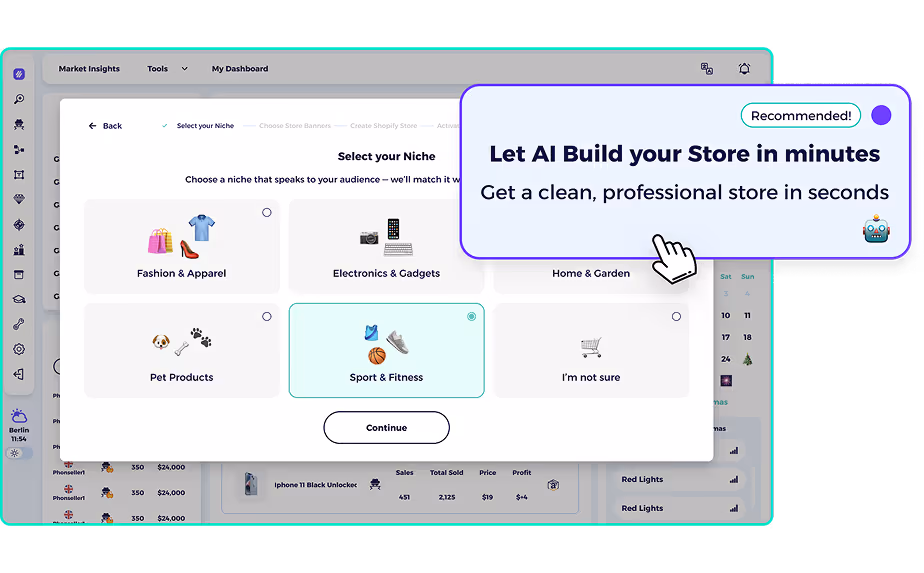 use shopify ai store builder to build and complete with dropshipping products