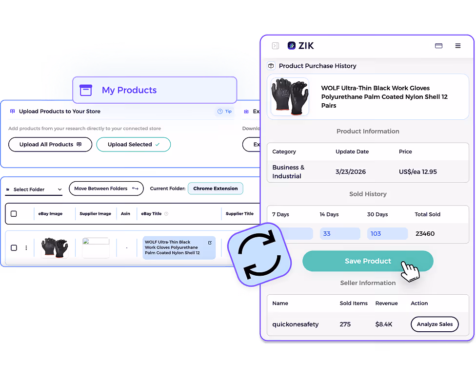 ebay chrome extension integration with ZIK
