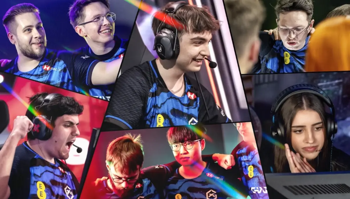 Collage of GIANTX esports players during matches illustrating sponsor data integration and team performance.
