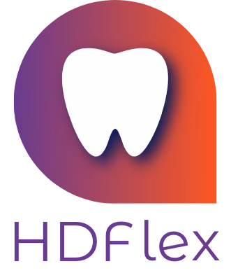White tooth icon on a rounded gradient background transitioning from purple to red, with the text 'HDFlex' below the icon.
