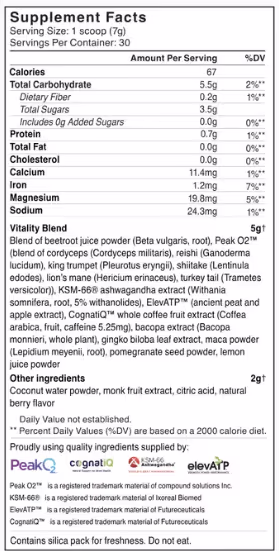 Live it Up Supergreens Supplement Fact table