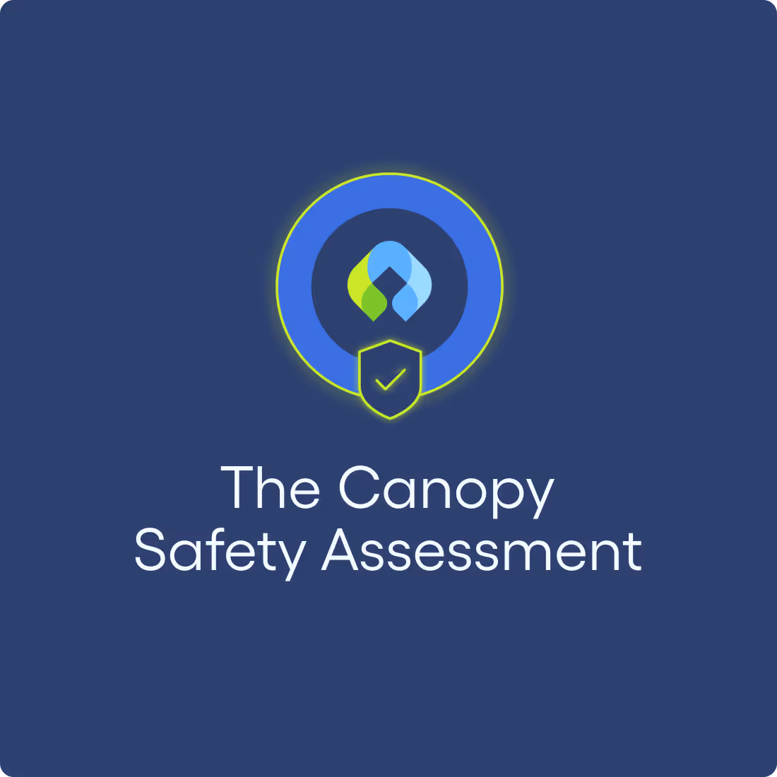 Graphic of a badge with the Canopy in the center secured by a shield representing the Canopy Safety Assessment.