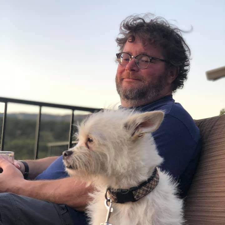 Jef Hall and his dog tugboat