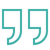 Teal-colored double quotation mark icon on white background.