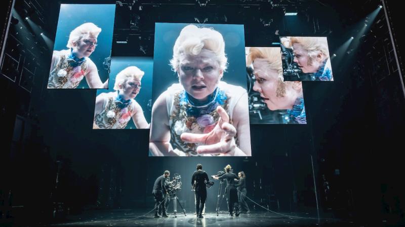 Production shot of Dorian Gray featuring technical artists and actress Sarah Snook.