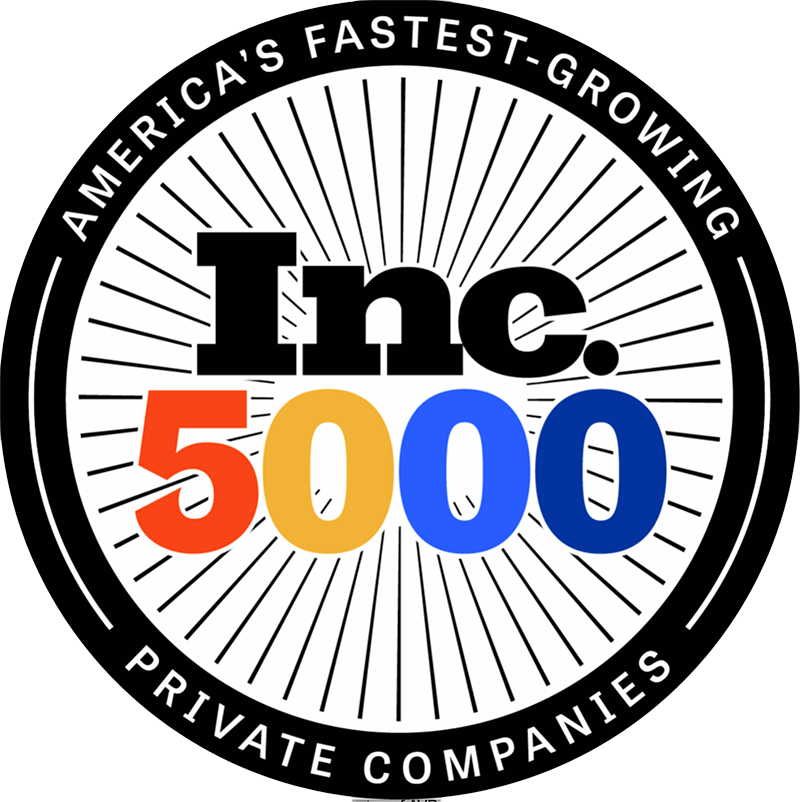 a round logo saying America's fastest-growing private companies Inc 5000