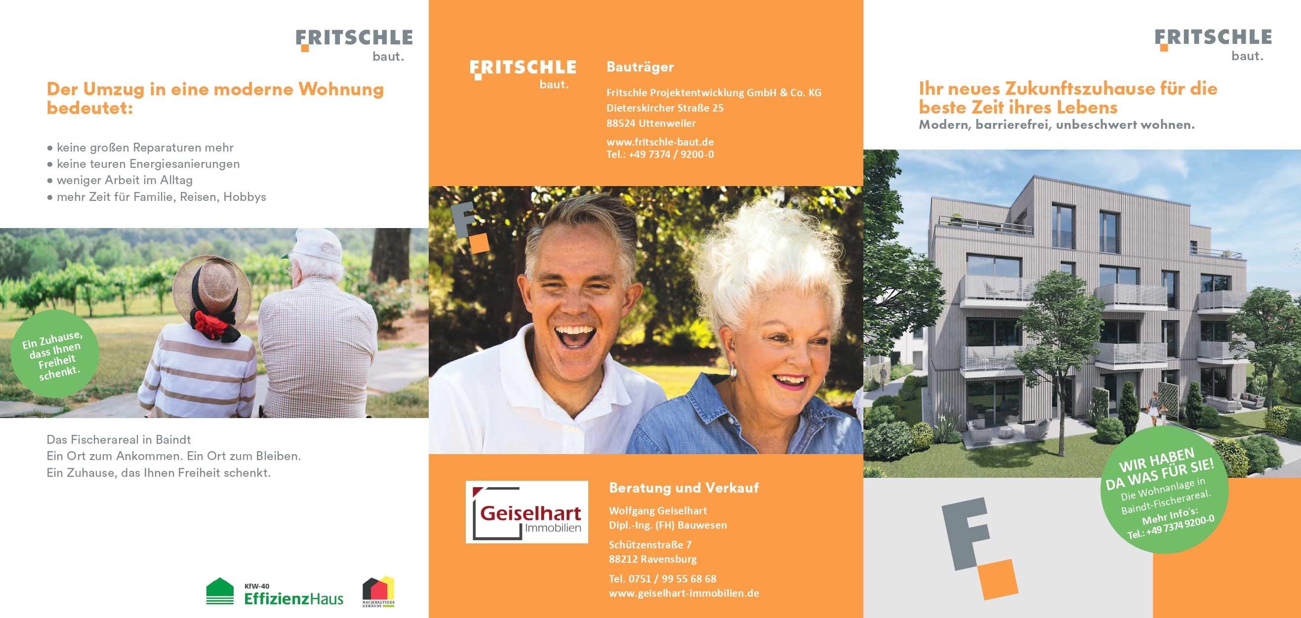 Flyer zum Neubauprojekt Fischerareal in Baindt