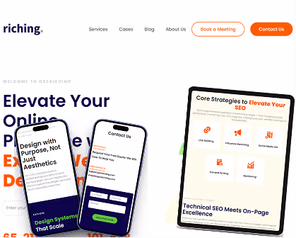 SEO agency homepage designed in Webflow with CMS functionality