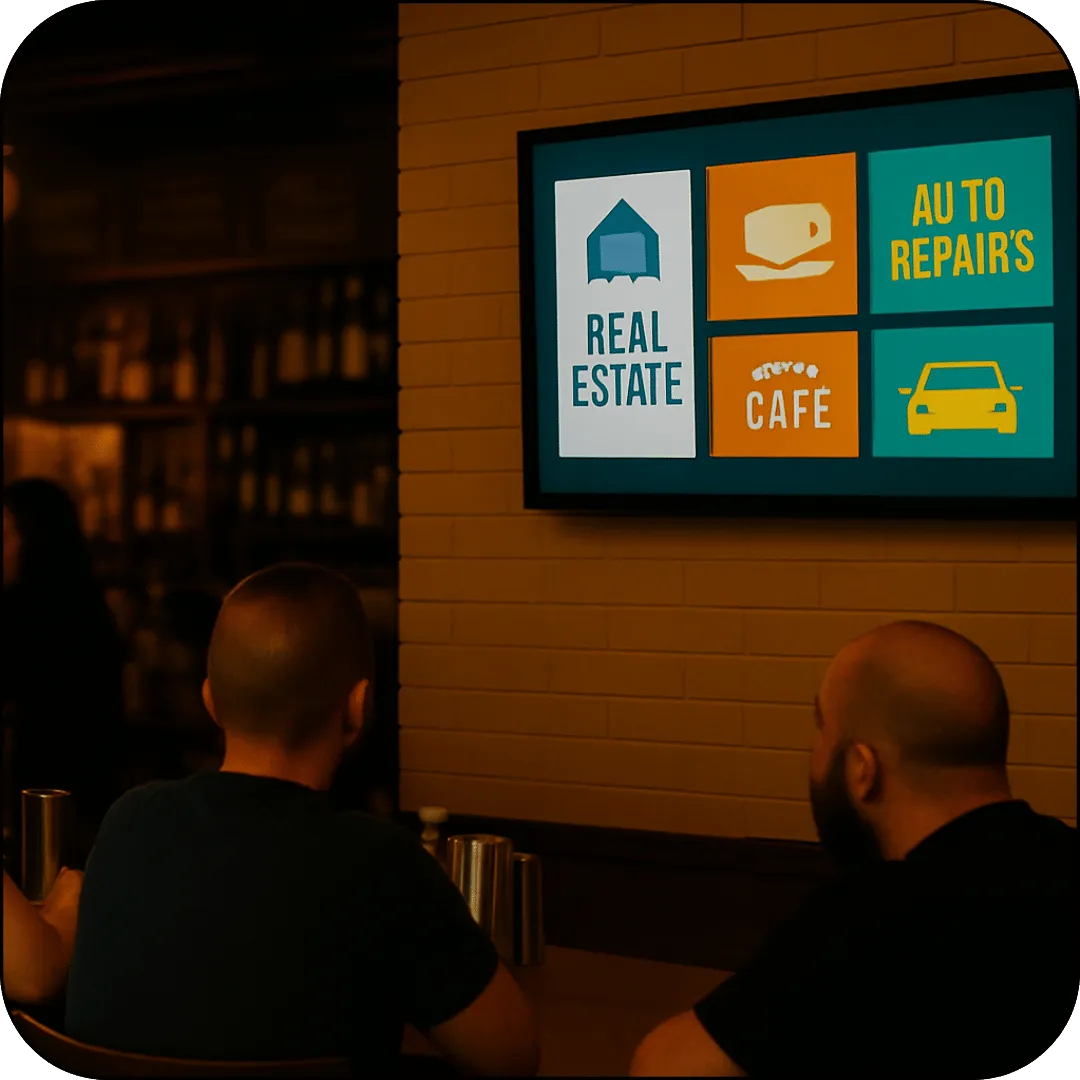 In-Venue patrons see small business advertising screen
